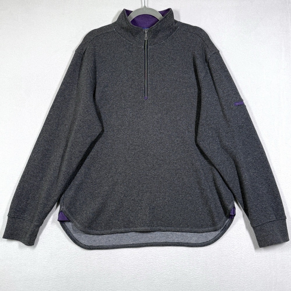 Robert Graham Sweater Mens Large Quarter Zip Mock Neck Waffle Knit Pullover Grey